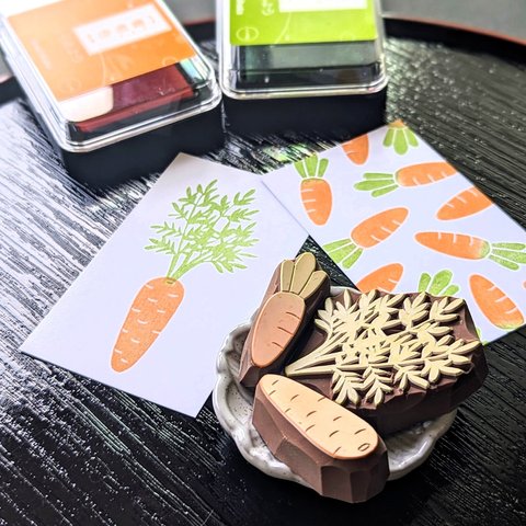 消しゴム はんこ　リアル にんじん　デフォルメ にんじん　セット　Eraser Stamp Realistic Carrot Deformed Carrot Set