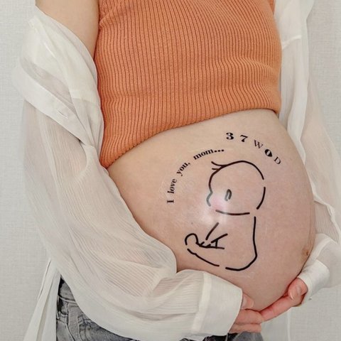 baby back  マタニティシール　タトゥーシール　ボディシール　マタニティフォト　赤ちゃん　ベリーペイント　マタニティ　マタニティタトゥーシール　マタニティシール　家族 線画