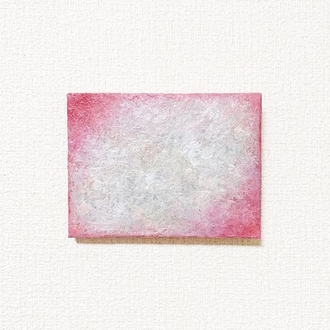 原画 油絵 桃の香り モモのアート 抽象画 75×100mm ピンク×ベビーピンク モダンアート