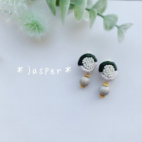 【新作】＊jasper＊ビーズ×刺繍アンティーク調イヤリング《送料無料》