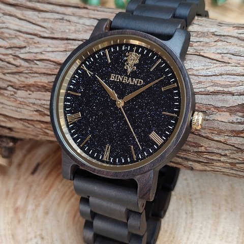 【木製腕時計】EINBAND Reise『夜空の文字盤』ブルーサンドストーン × SandalWood 【40mm】