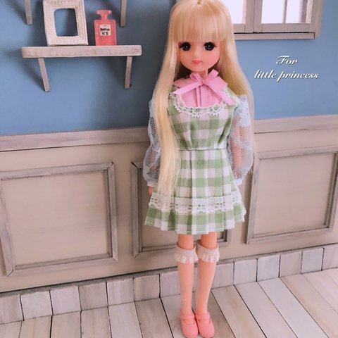 春まちワンピース♡スプリンググリーン♡リカちゃん♡ブライス服