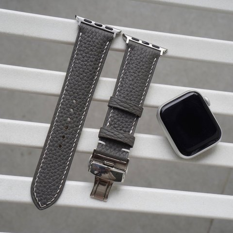 キャンペン中 高級革使用のApple Watchベルト　時計ベルト レザー　　ジャーマンシュリンク革　コペンハーゲングレー