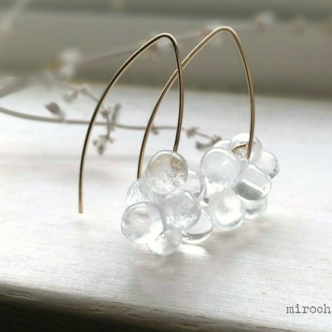 {14Kgf} *天然クリスタル*アクアシャボンピアス /ロング 