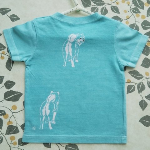 型染め80㎝子供Tシャツ～柴犬～ 薄あおみどり