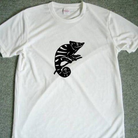 カメレオン 切り絵 ドライTシャツ