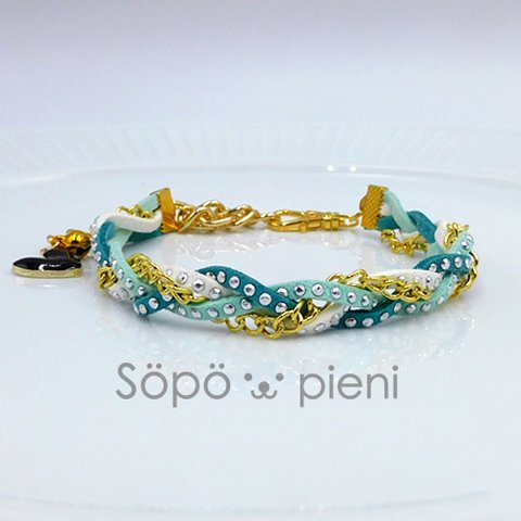 ペット用 スタッズコード ネックレスチョーカー【Turquoise×Mint×White】