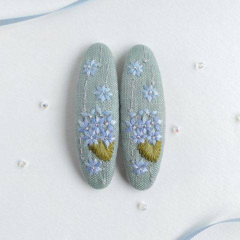 (7㎝)大人可愛い きらめく紫陽花  刺繍パッチンピン