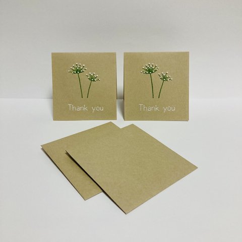 レースフラワー　グリーティングカード　メッセージ　サンキュー　カード　２枚セット 花　刺繍