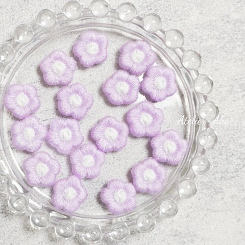 10個♡刺繍 モチーフ　カボション　パープル×ホワイト　フラワー　花