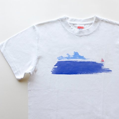 再販 ◆  海 / 5.6oz Tシャツ - white - / 青 ブルー ヨット マリン メンズ