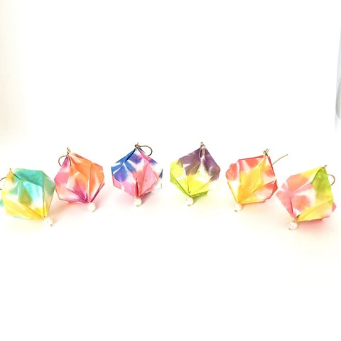 origami  lantern earring  an earring for one ear no.28  /  pearl パール　折り紙　ピアス　和服　和装　浴衣　着物　kimono 