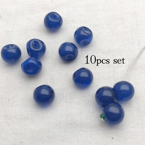 10個セット!ブルー スズマルビーズ 10mm アクリル/丸玉チャーム/軽量/樹脂/キャッツアイ/偏光