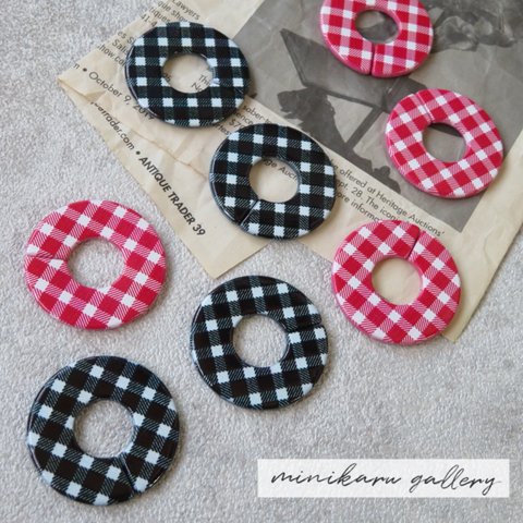 MIX(増量8個入) Gingham check oval chain parts