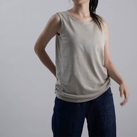 【wafu/Mサイズ】Padded Tank Top ブラトップ リネン78% タンクトップ/亜麻ナチュラル p004j-amn2-m