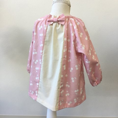 ✱セール♪3960円が2980円に！✱背面リボン　Lサイズ   100   110   120   スモック　さくらんぼ　女の子用　入園入学　チェリー　コットン100%  ピンク　