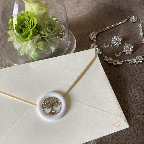 【10枚1セット】白×ゴールドのガジュマル【シーリングスタンプ】結婚式の招待状・席札・シールetcにオススメです
