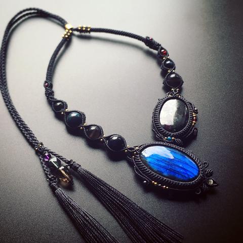 labradorite × eudialyte / bohemian necklace #マクラメネックレス#