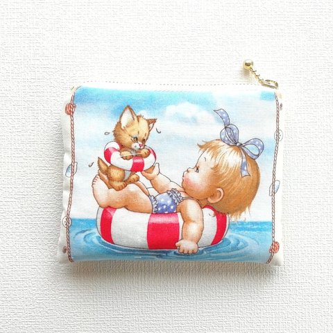 summer  beach🏖   ＊ ぺたんこ フラットポーチ   モバイルバッテリー入れ カード入れ