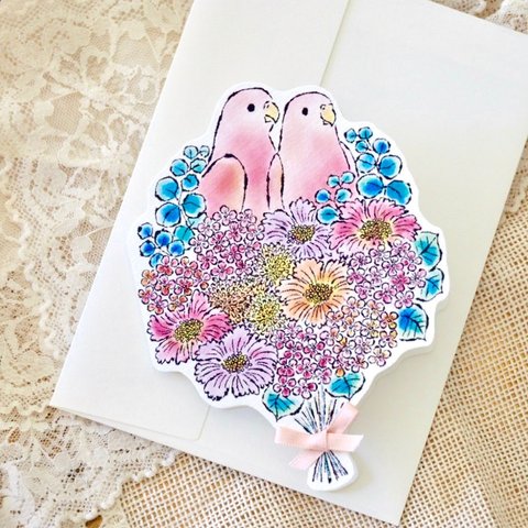 GREETING  CARD コトリブーケ -アキクサインコ