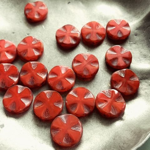 【2コセット】#czech beads#チェコビーズ　cross wheel14㍉ red/copper