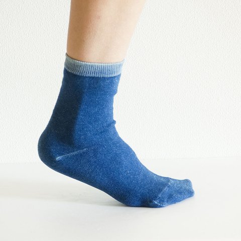 絹コットン先丸靴下　（藍染め）　内側シルク100%　あったか　　温活　冷え取り　出産祝い　