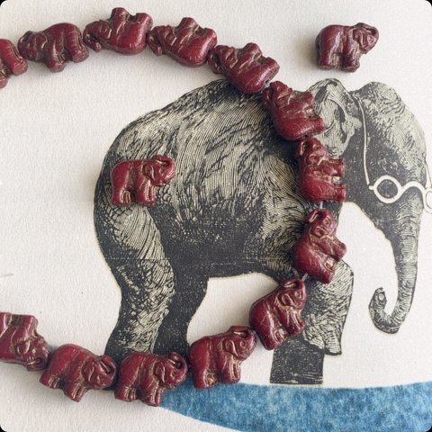 【4コセット】JIRI＊IVANA#czech beads#チェコビーズ　elephant 🐘14✖️10㍉ Bordeaux carmine red/copper