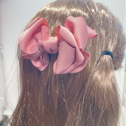 ハンドメイド　リボン　ヘアゴム　ピンク　10センチ　ビッグ