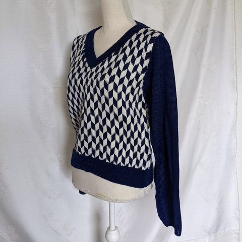 模様編みセーター　ネイビー＆ホワイト