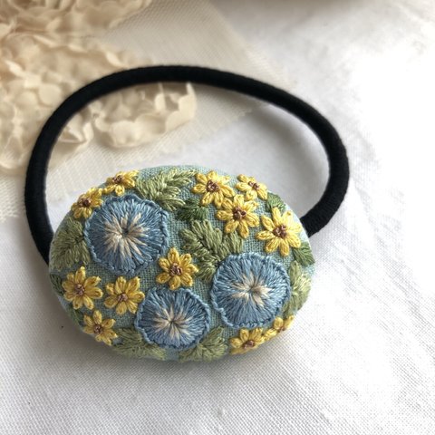 夏の花 刺繍ヘアゴム/ブローチへ変更可能4.5