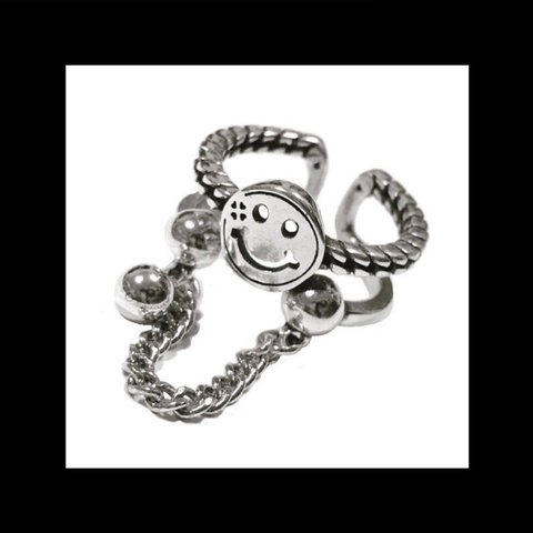 再販 silver925【smile_ ball&chain RING】﻿スマイル ニコちゃん チェーン アンティーク ピープス シルバー パンク ロック メンズ 個性的 病みかわいい ヴィンテージ 