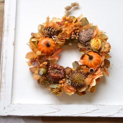 パンプキンリース ・秋のアーティフィシャルフラワーリース・ギフト・ナチュラルな秋の実りを飾るリース・オススメギフト