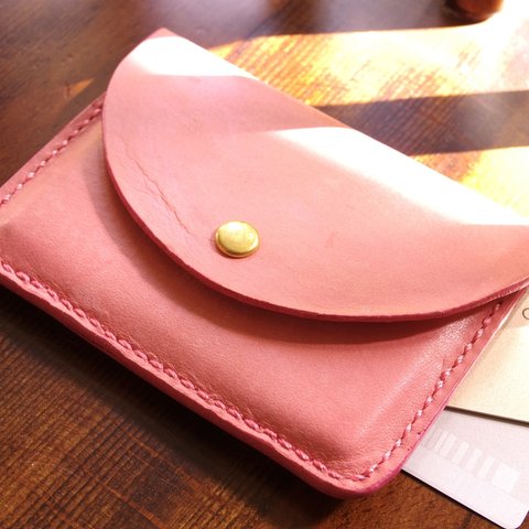 ヌメ革カードケース　ピンク