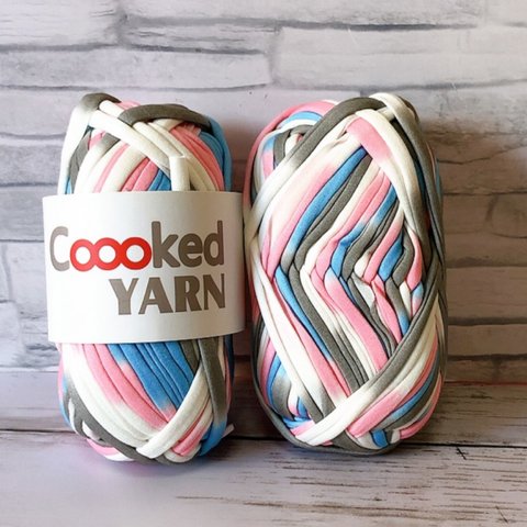 Tシャツヤーン【マーブルヤーン】【ホワイト×ピンク×ブルー×グレー】【1玉30ｍ】Coooked YARN