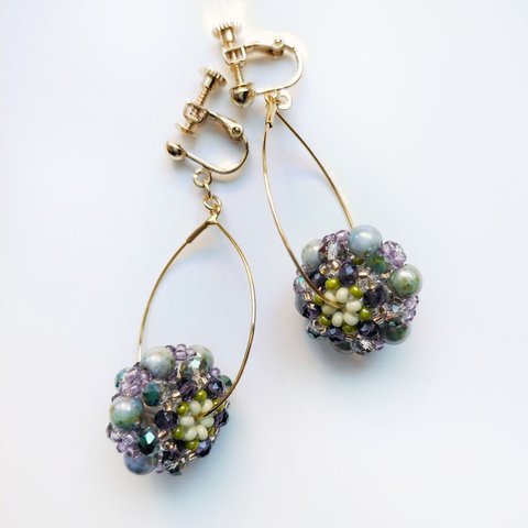 コロンとモチーフイヤリング/ピアス〈Purple×Green〉