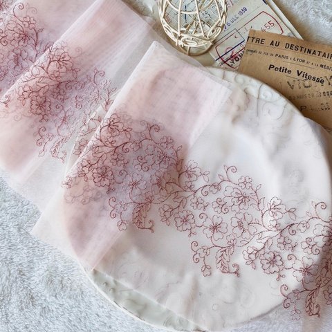 1m 綺麗 花 フラワー刺繍 チュールレース ピンク BK200910 ハンドメイド 手芸 素材 材料 DIY