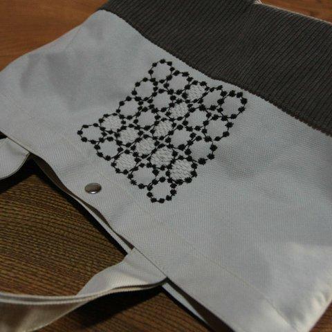 トートバッグ ミニ 茶サークル刺繍