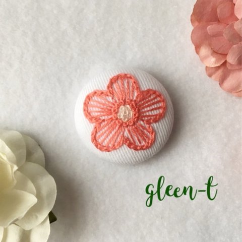 花🌸ミニ刺繍ブローチ  リビングコーラル (ヘアゴム可)