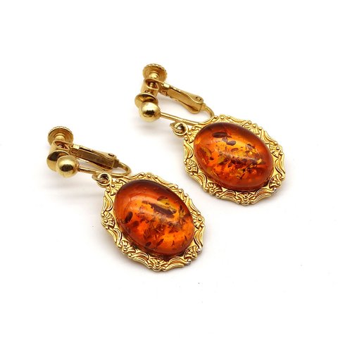 Vintage Amber ×Gold Earrings ①