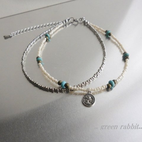 アンクレット☆turquoise.silver.white