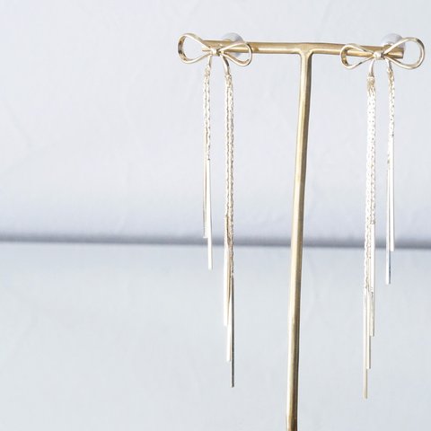 Gold Ribbon Long Chain Earrings