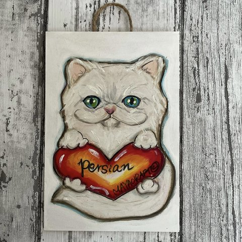 【送料無料】ペルシャ猫の絵　はがきサイズ原画