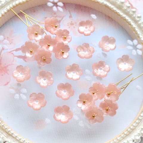 オリジナル新作★ぷっくり11mm 桜、桃の花　お花のアセテートパーツ　ベビーピンク