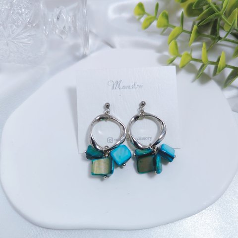 ❣️再販❣️✨スカイブルー💙天然淡水シェル×シルバーピアス🫶イヤリングにも変更可能🫶キレイめヴァカンスキレイめシルエットフェミニン春夏