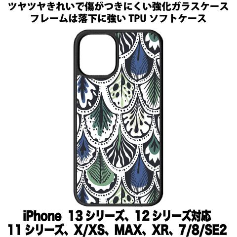送料無料 iPhone13シリーズ対応 背面強化ガラスケース 孔雀の羽模様3