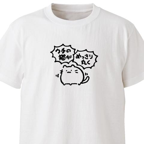 ウチの猫がめっきり丸く【ホワイト】ekot Tシャツ<イラスト：店長 里一磨＞