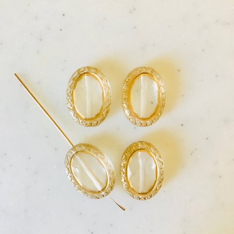 Clear Gold Etched Oval Beads 