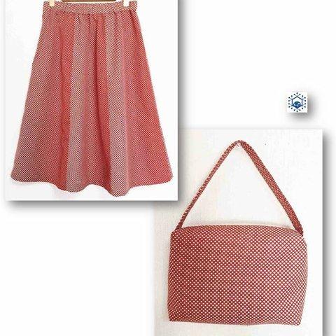赤錆色の着物リメイクスカート＆バッグセット3