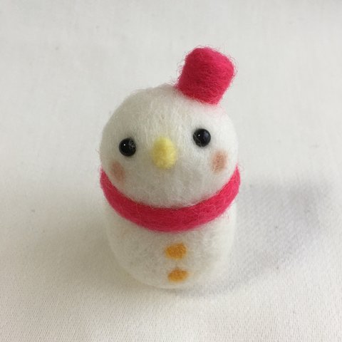 【送料無料】羊毛フェルトのおきあがりこぼし 雪だるま（ピンク）