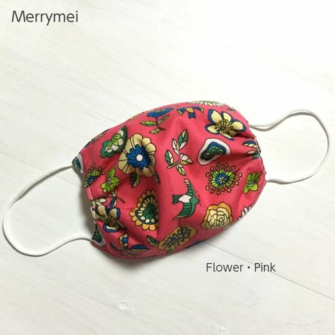 手作りマスク【花柄・ピンク】